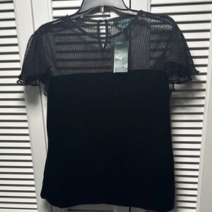 Ralph Lauren Black Scoop-Neck Sheer Sleeves 
Blouse Sz L Brand New Orig 89